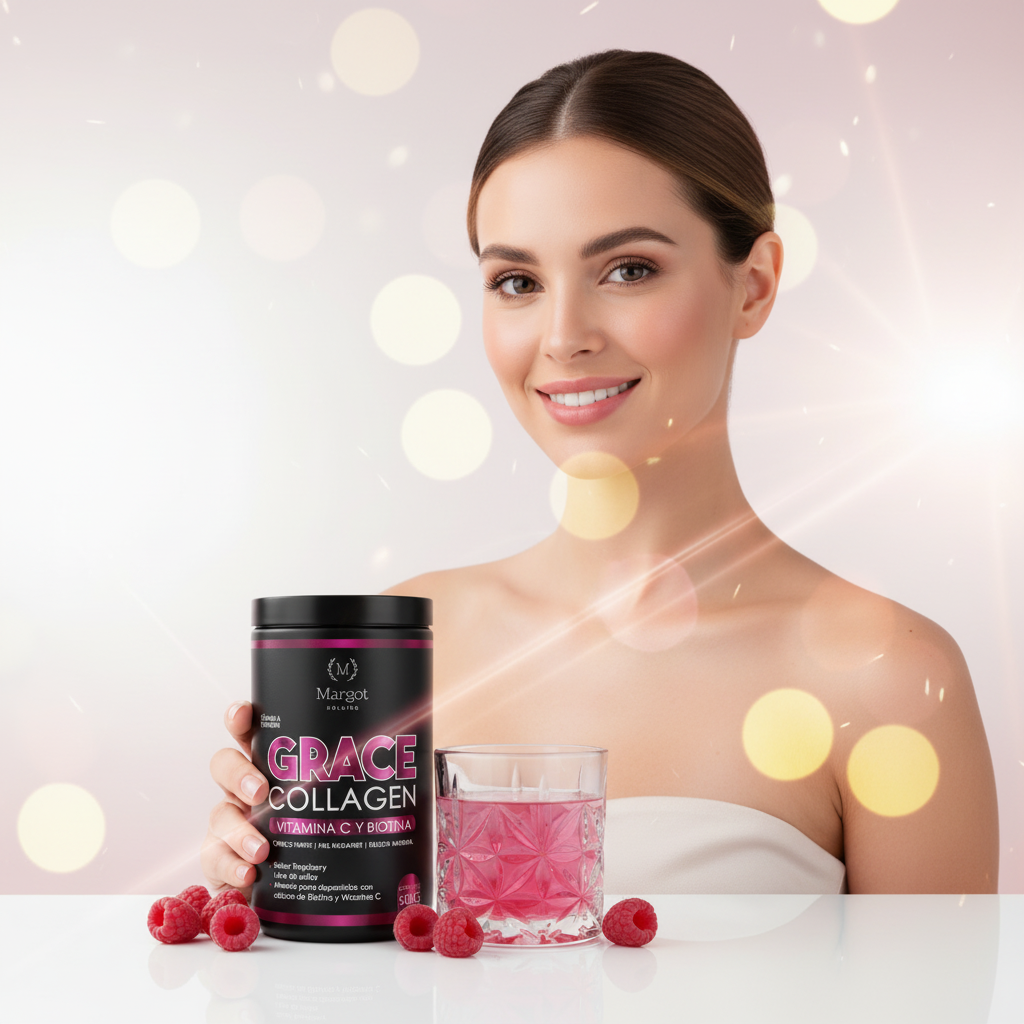 Embajadora sosteniendo Grace Collagen - Pack Revendedor
